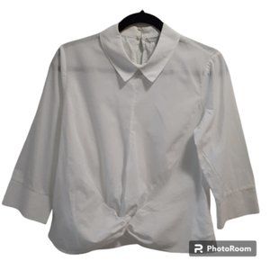 H&M 3/4 Length Sleeve White Cotton Shirt - Size 12